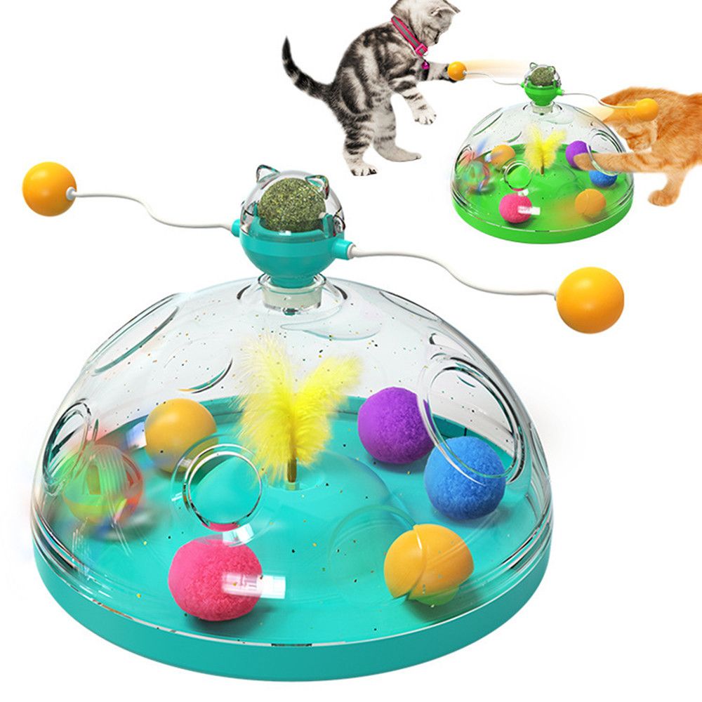 Interactive Cat Toy Ball Pets Cats Puzzle Spinning Track with Plush Balls Feather Teaser Kitten Toys Game Catnip Ball Toy