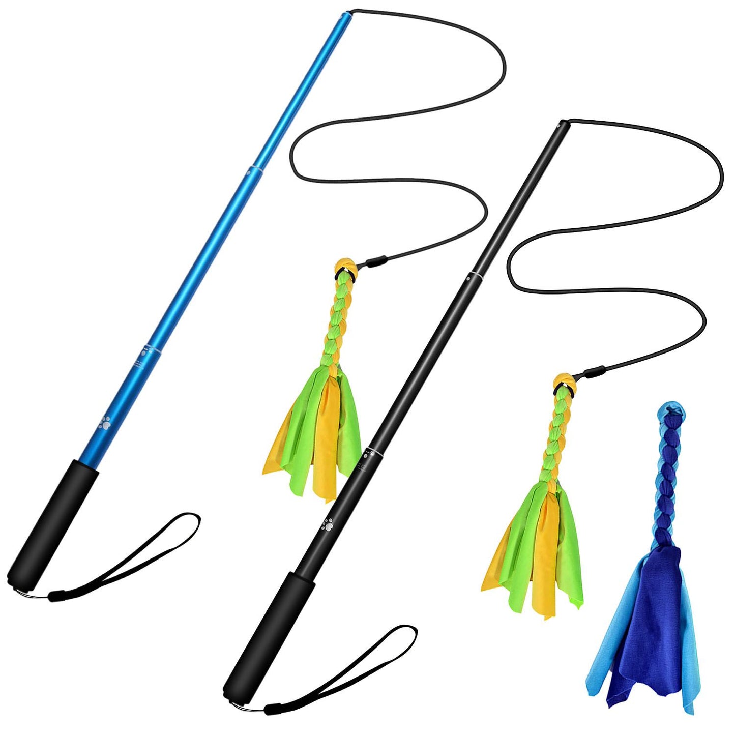 Extendable Dog Flirt Pole with Lure 10.23-26.77in Teaser Wand with 2 Replaceable Interactive Tail Toys